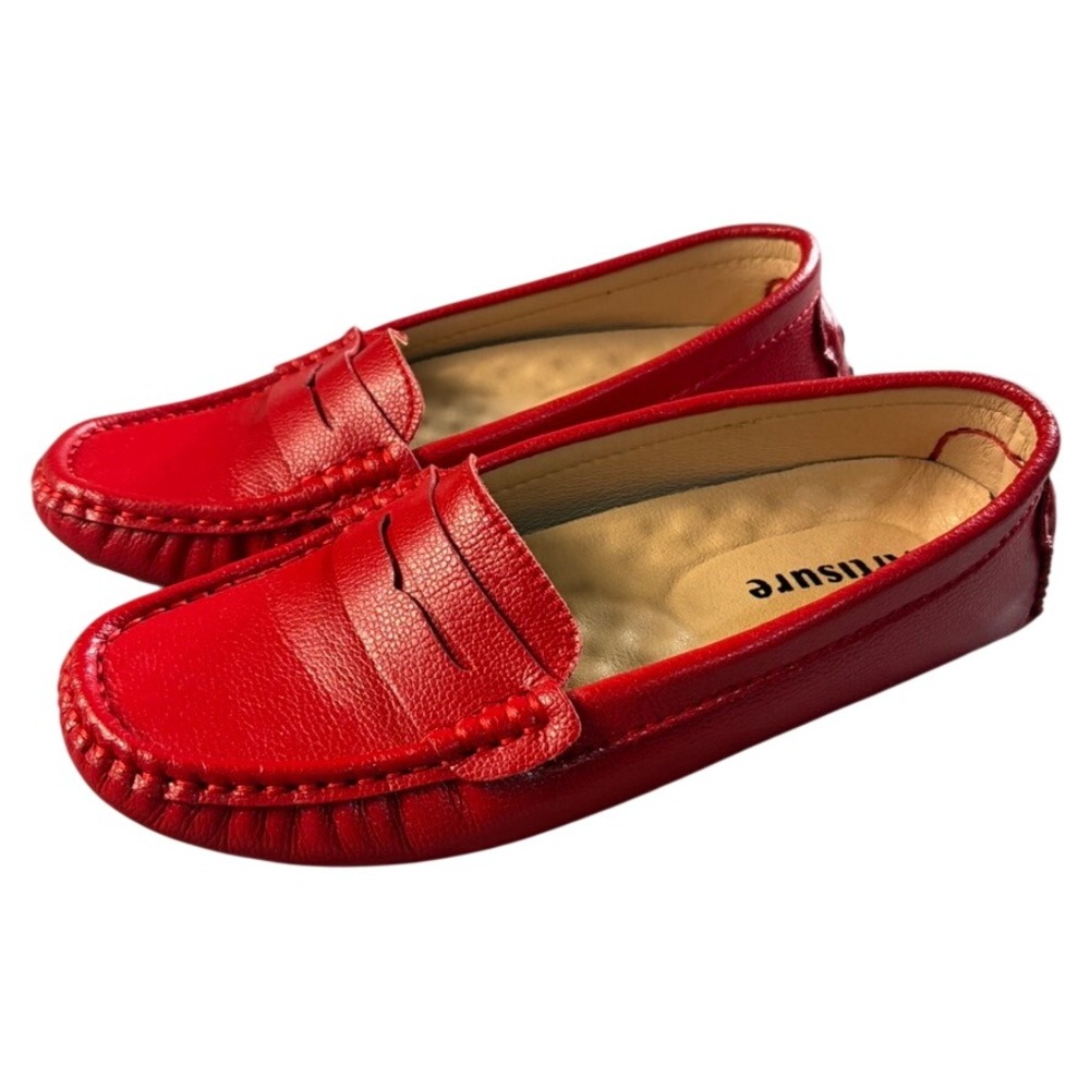 Artisure Women's Size 6 Red Leather Driving Loafers Penny Slip On Shoes K1221